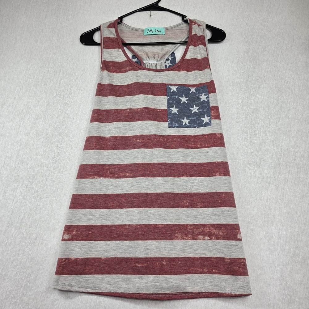 Filly Flair Distressed Americana Patriotic Tank Top with Bow Detail Back Size M